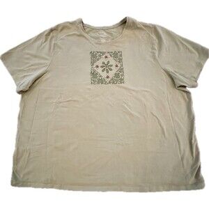 Liz & Me Catherines Green Beaded Shirt Women’s 3X Stretch Knit Short Sleeve Top
